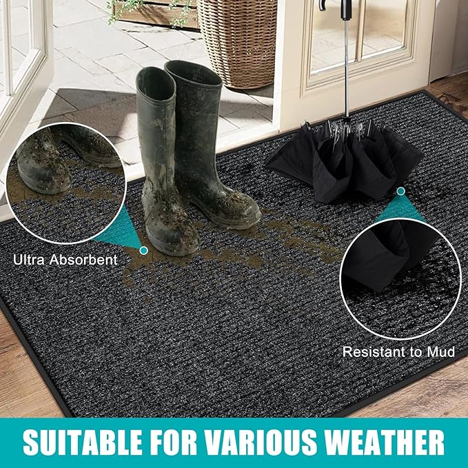 Azadx 3'x5' Front Door Mat Heavy Duty Indoor Outdoor Door Mat Non-Slip Backing Doormat for Entryway Stain and Fade Resistant Commercial Floor Mats Entry Mat Low Profile Welcome Door Mats
