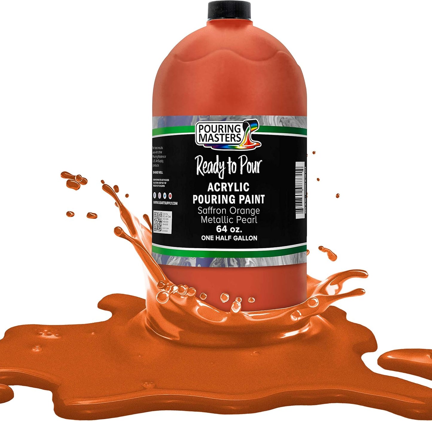 Pouring Masters Saffron Orange Metallic Pearl Ready to Pour Acrylic Pouring Paint - Premium 64-Ounce Pre-Mixed Fluid Acrylic Paint - Fluid Art Supplies for Canvas, Wood, Paper, Tile & Rocks