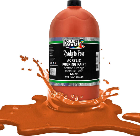 Pouring Masters Saffron Orange Metallic Pearl Ready to Pour Acrylic Pouring Paint - Premium 64-Ounce Pre-Mixed Fluid Acrylic Paint - Fluid Art Supplies for Canvas, Wood, Paper, Tile & Rocks
