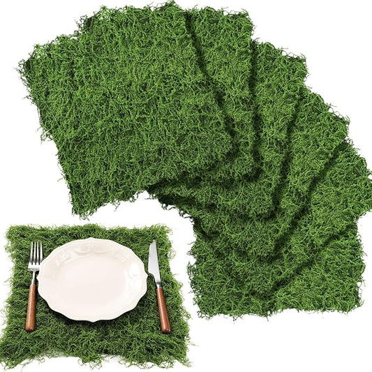 Zeyune 6 Pcs Fake Moss Table Runner for Crafts Artificial Moss Sheet Roll Waterproof Carpet Blanket for Wall Roof Garden Wedding Party Decoration (11.8 x 11.8 Inch)