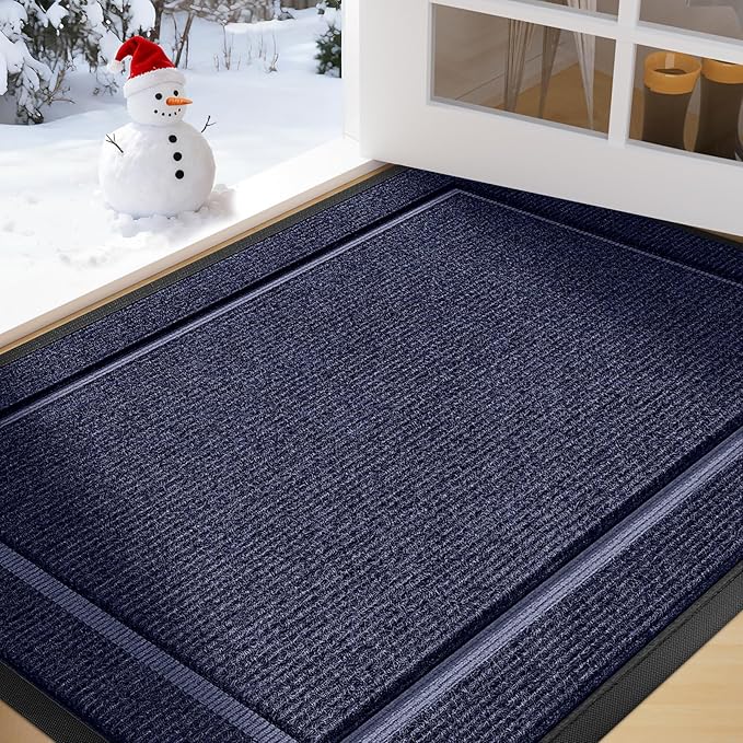 Front Door Mat Outside Entrance Indoor Doormat, 31" x 20" Outdoor Mats for Patio Waterproof, Outdoor Door Mats for Outside Entry, Indoor Rugs for Entryway, Sturdy Natural Rubber Entry Mat, Blue