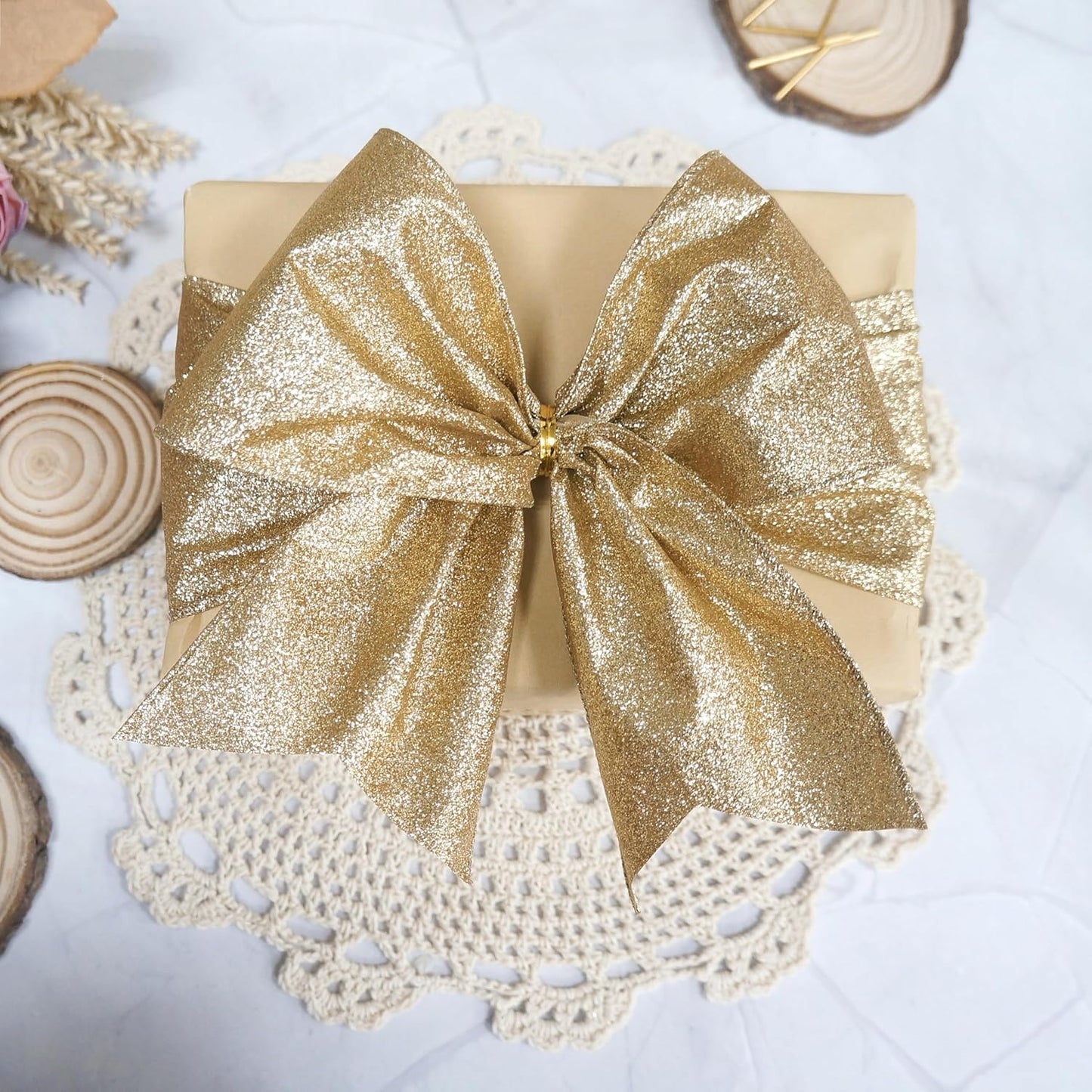 CT CRAFT LLC Glitter Wired Ribbon 2.5" x 20 Yards Light Gold for Christmas Home Decor Bow Gift Wrapping DIY Crafts Wreath