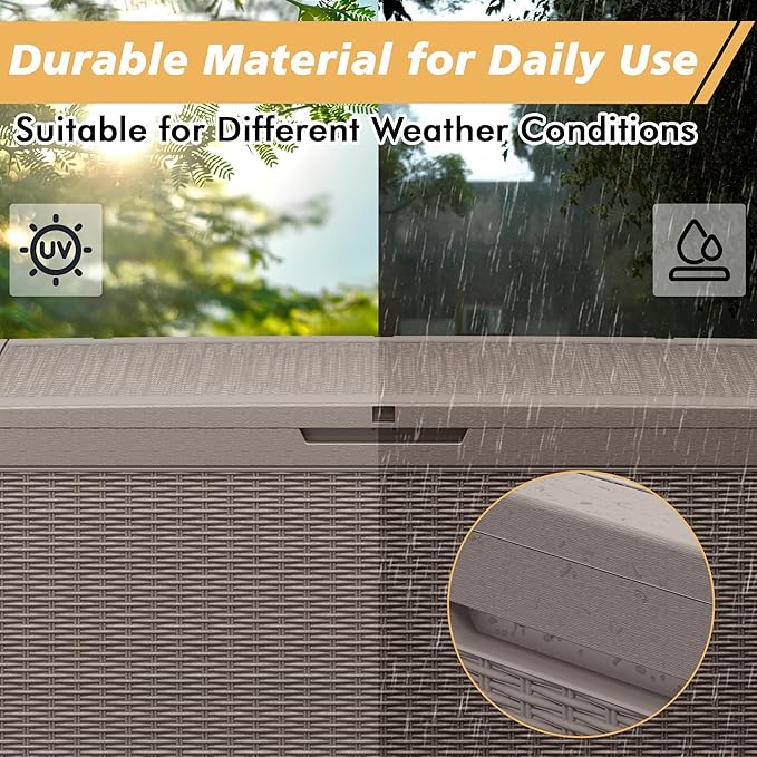Outdoor Storage Box, Resin Deck Boxes Outdoor Waterproof For Patio Furniture, Garden Tools, Pool Supplies, Durable And UV Resistant, Lockable (100 Gallon, Grey)
