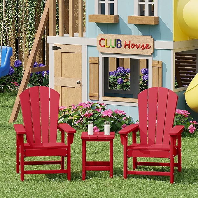 Costaelm Kids Outdoor Side Table, Small Patio HDPE Adirondack Square Table, Porch End Table for Outside Pool Garden, Red