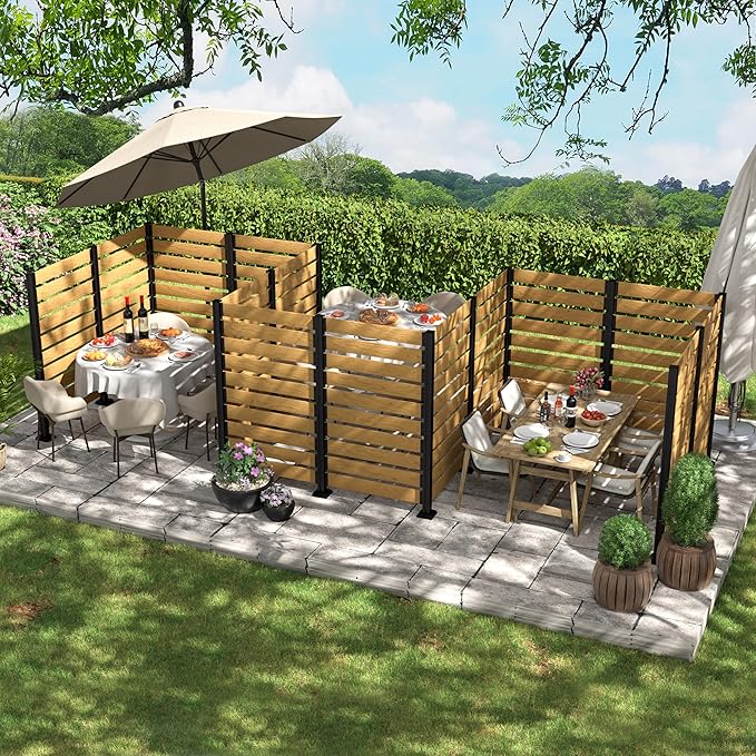 MUPATER 5ft H×3.3ft W No Dig Wooden Privacy Screen,2 Way to Use,Ideal Outdoor Privacy Wall Suit for Hard Ground and Soil,Aluminum Post,Privacy Screen for Hide Trash Cans,AC Fence,Natural (1 Panel)