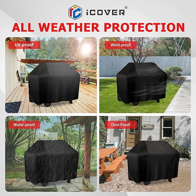 iCOVER Grill Cover 58 Inch, BBQ Grill Cover for Outdoor Grill, Anti-UV & Fade Resistant Gas Grill Cover, Waterproof Barbecue Grill Covers for Weber, Char-Broil, Nexgrill and More Grills.