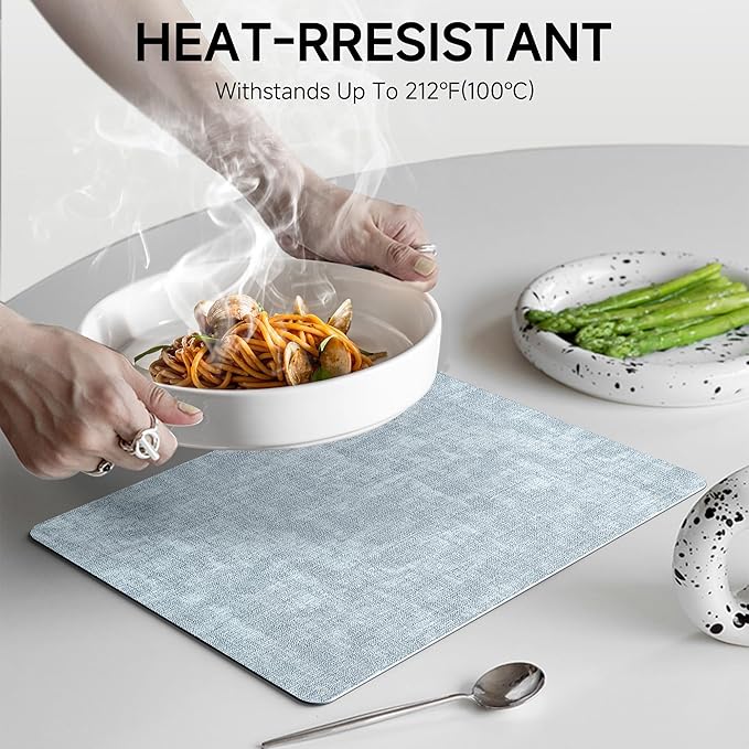 Faux Leather Vinyl Placemats Set of 4 Wipeable Heat Resistant Place Mats 100% Washable - Waterproof - Anti Slip Reversible Table Mats for Kitchen/Dining/Party/Outdoor, 12" x 16.5", Light Blue & Black