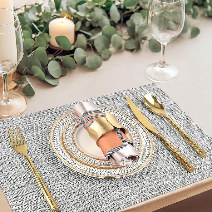 SLKQG Gray Placemats Set of 4 - Easy Clean Washable Vinyl Placemats - Wipeable Heat Resistant Table Mats for Dining Table - 17.7x11.8 Inch (4, Gray Black White)