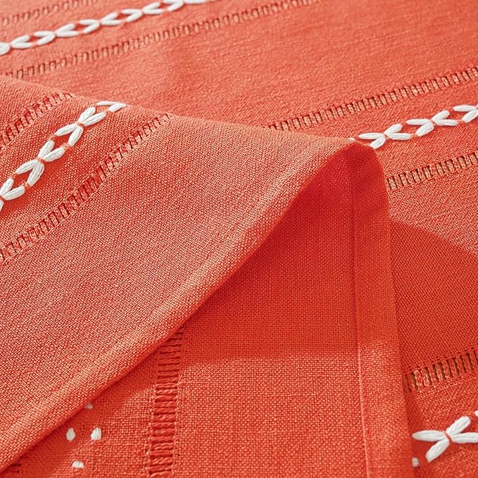 Chassic Farmhouse Style Linen tablecloths, Wrinkle Resistant Washable Dining Room Table Cloths for Small Rectangle Tables - 54 x 72 inches, Hemstitch Maple Orange