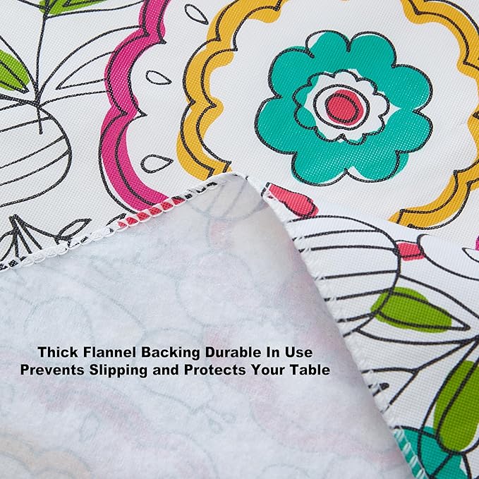 Newbridge Shabby Chic Lily Print 70 Inch Round Vinyl Flannel Backed Tablecloth, Pink Yellow and Green Lily Indoor and Outdoor Waterproof Vinyl Table Cover for Spring Holiday Party