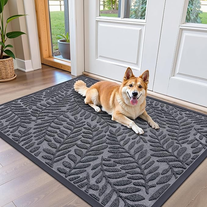 OLANLY Door Mat Indoor Outdoor Entrance, 47x32, Waterproof All-Weather All-Season Doormat, Sturdy Natural Rubber, Stain and Fade Resistant, Low Profile, Easy Clean Patio Entryway Mat, Medium Grey