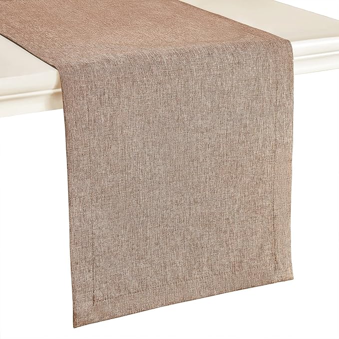 Mebakuk Linen Farmhouse Table Runner Large Burlap Style Soft and Waterproof Decorative Fabric Runner for Outdoor Wedding and Dinner (14 x 72 Inch, Flaxen)
