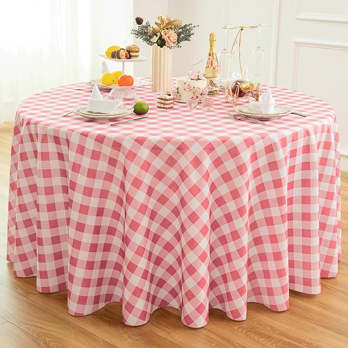 Waterproof Plaid Tablecloth Fabric - Round 108 Inch Classic Gingham Checker Table Cloth for Indoor/Outdoor Use - Buffalo Table Cover for Picnics, BBQs, and Parties