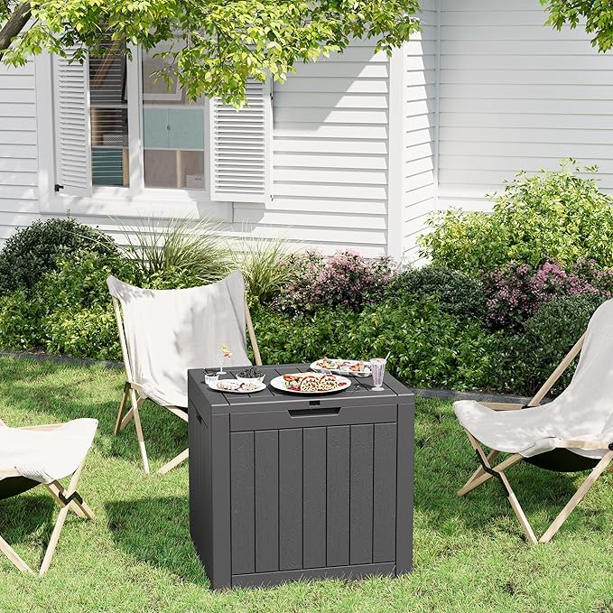 Outdoor Storage Deck Box Waterproof,Garden Tool,Backyard Cushion,Poolside Storage,Small Resin Delivery Boxes for Outside,Lockable Lid (32 Gallon, Black)