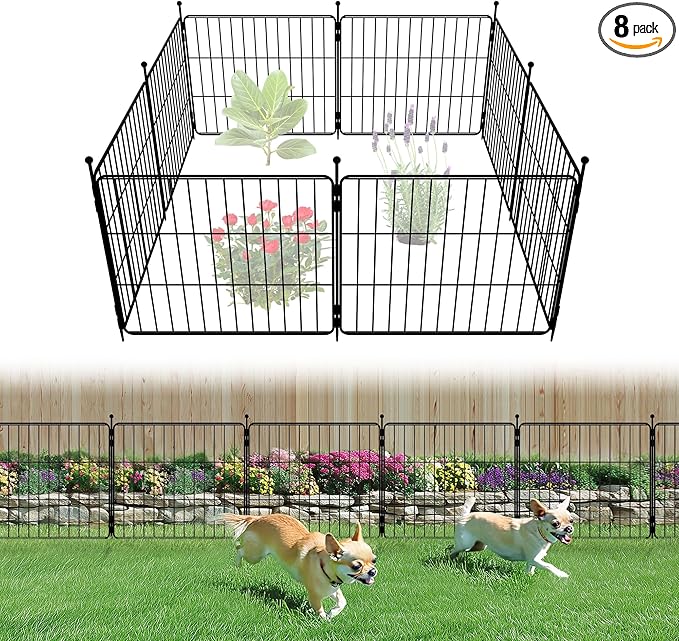 FXW Decorative Garden Fence for Yard - 20in(H) x 14.8ft(L) 8 Panels - Metal Fencing Panels - Animal Barrier Border for Dogs & Rabbits, Flower & Plant Edging