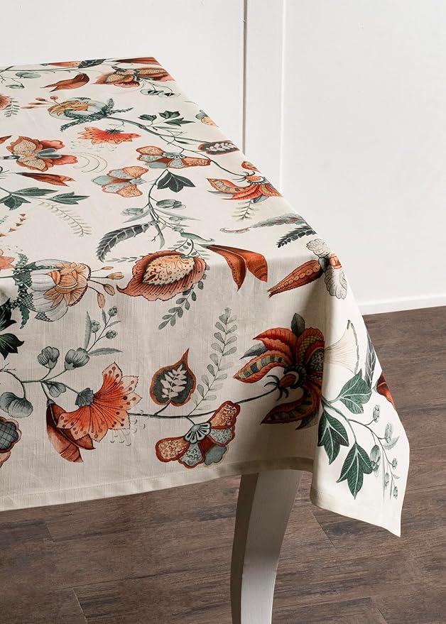 Maison d' Hermine Table Cloth Rectangle Table 100% Cotton 70 x 90 Inches Fall Tablecloth Reusable Everyday Use for Thanksgiving Christmas Decorations Dining Farmhouse Party (Dalida)