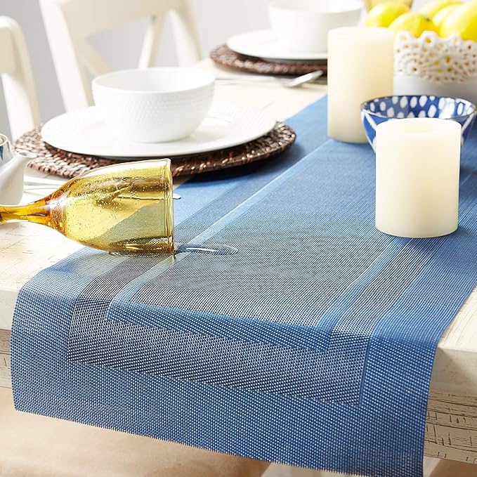 DII PVC Tabletop Collection Woven Indoor/Outdoor, Table Runner, 14x72, Nautical Blue