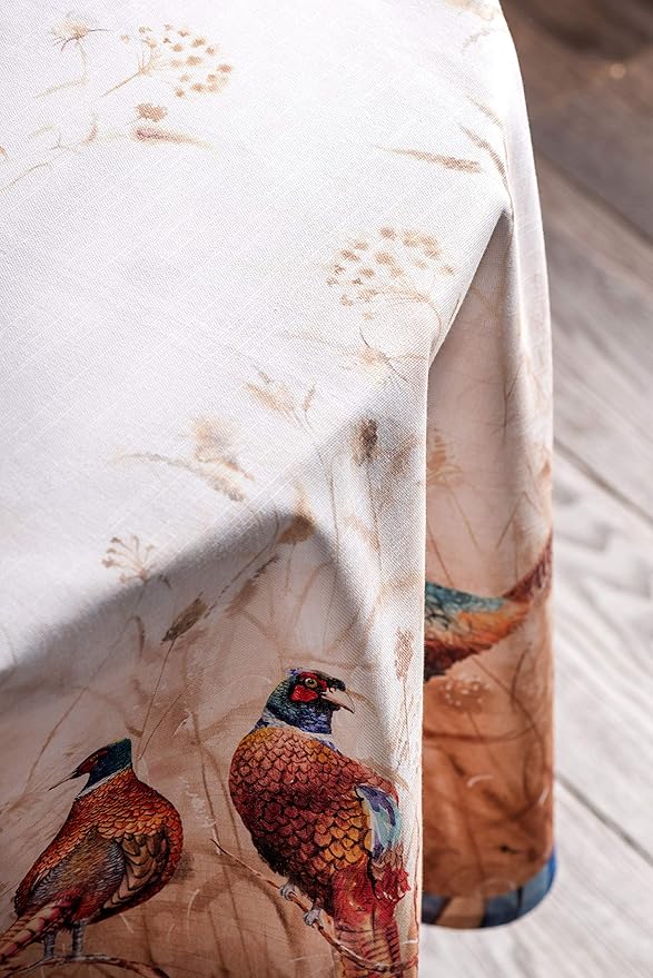 Maison d' Hermine Table Cloth Round Table 100% Cotton 69 Inches Fall Tablecloth Reusable Everyday Use for Thanksgiving Christmas Decorations Dining Farmhouse Party (Faisan D'Automne)