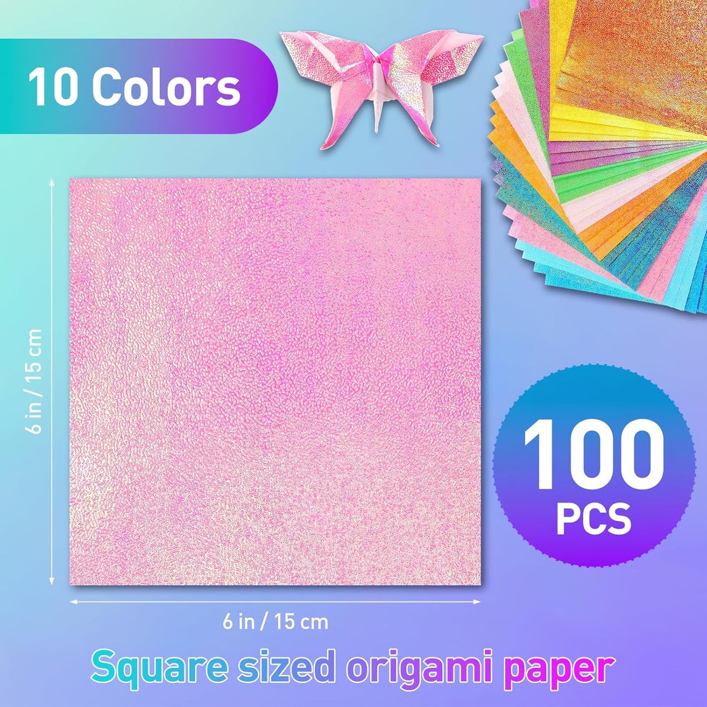 Glitter Origami Paper: 100 Sheets 10 Colors Shiny Iridescent Paper - 6 Inch Square Colored Paper for DIY Decoration, Scrapbook Decor, Folding Crafts, Arts and Crafts Projects