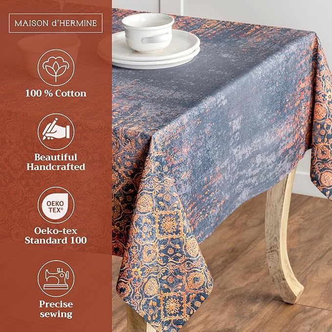 Maison d' Hermine Table Cloth Rectangle Table 100% Cotton 54 x 72 Inches Fall Tablecloth Reusable Everyday Use for Thanksgiving Christmas Decorations Dining Farmhouse Party (Imperfection)