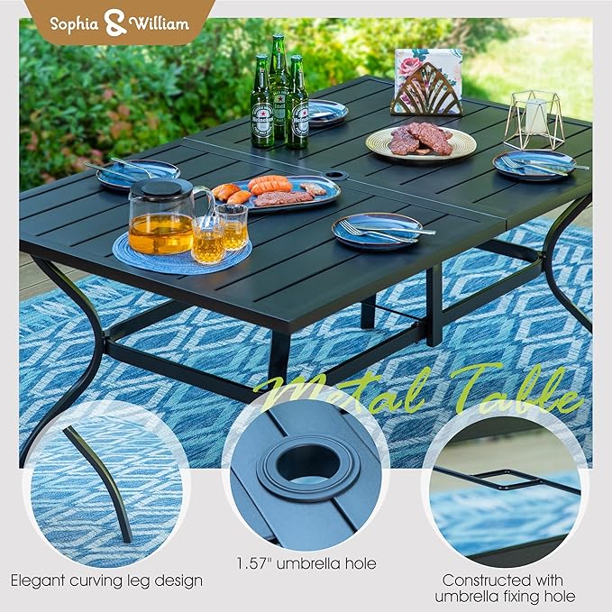Sophia & William Outdoor Dining Set Patio Dining Set for 6 Outdoor Table and Chairs 7 Pieces Outdoor Patio Set with Swivel Patio Chairs 60"x 38" Metal Table for Garden Pool All Weather Brown