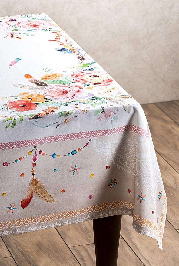 Maison d' Hermine Table Cloth Rectangle Table 100% Cotton 54 x 72 Inches Tablecloth Reusable Decorative for Dining Room, Farmhouse, Home, Party, Festive & Wedding Spring Summer - Ibiza - Beige