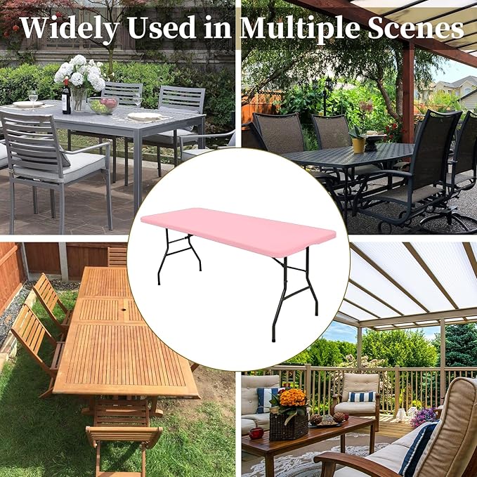 10 Pack Fitted Tablecloth for 6 Foot Rectangle Tables, Pink Elastic Outdoor Picnic Table Cover, Washable Stretch Folding Table Cloths 6 ft for Camping Party Patio Kitchen Banquet, 30" W x 72" L