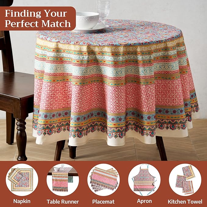 Maison d'Hermine Premium Table Cloth Round Table 100% Cotton 70 Inches Tablecloth Reusable Decorative Everyday Use for Dining Room, Farmhouse, Home, Party, Festive & Wedding - Lauris