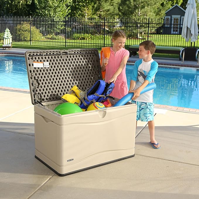 LIFETIME 60103 Deck Storage Box, 80 Gallon, Desert Sand/Brown