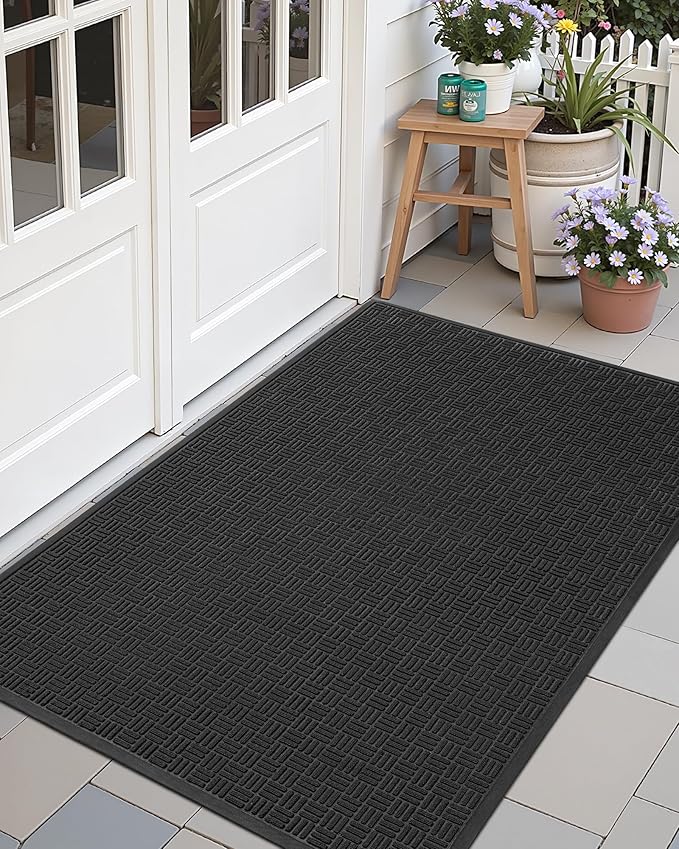 Color&Geometry Large Front Door Mat Outside Entrance, Heavy Duty Non Slip Low Profile Doormat for Entryway, Trap Dirt and Moisture Welcome Mats All-Weather, Easy Clean, Patio, Garage, 28"x60" Black