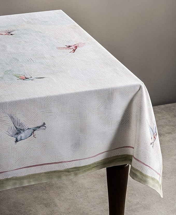 Maison d' Hermine Table Cloth Rectangle Table 100% Cotton 70 x 120 Inches Tablecloth Reusable Decorative for Dining Room, Farmhouse, Home, Party, Festive & Wedding Spring Summer - Flying Birds