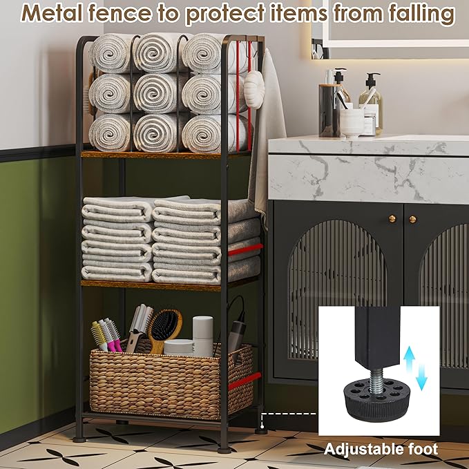Towel Rack Free Standing 3-Tier M-Shaped Detachable Dividers, Durable Metal Towel Holder, Pool Items Holder, Space-Saving Storage Organizer, Modern Bath Towel Shelf for Bathroom Patent Pending