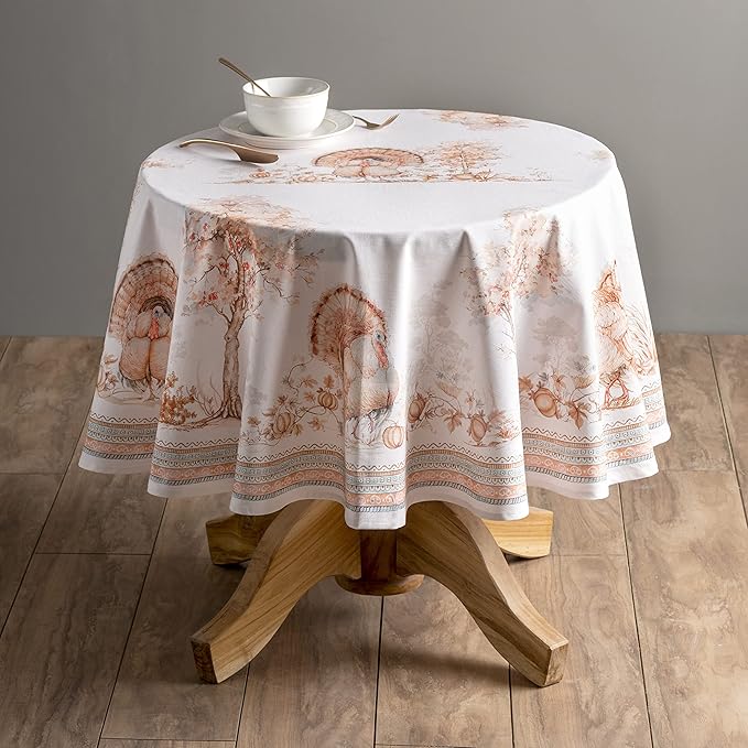Maison d' Hermine Table Cloth Round Table 100% Cotton 63 Inches Fall Tablecloth Reusable Everyday Use for Thanksgiving Christmas Decorations Dining Farmhouse Party (Giving Thanks)