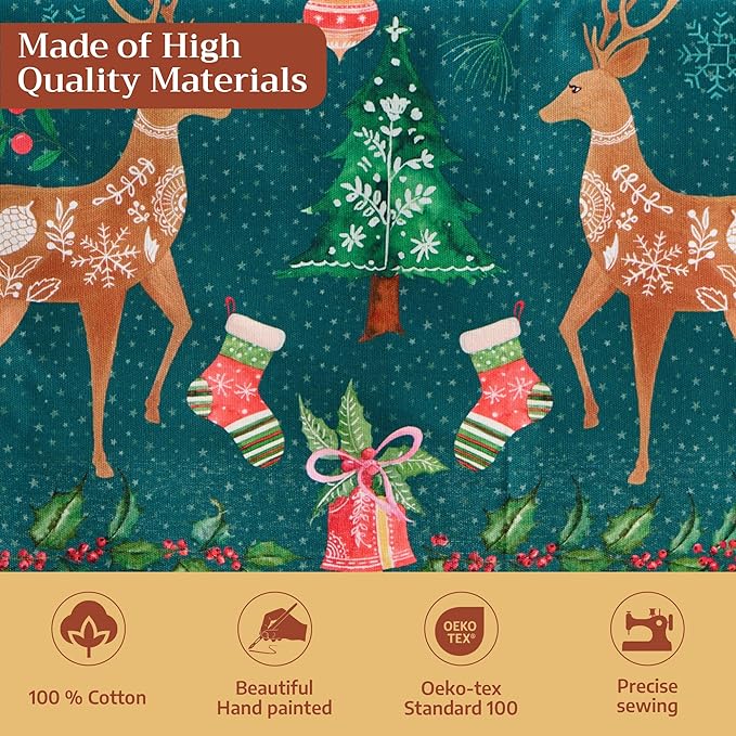 Maison d' Hermine Table Cloth Round Table 100% Cotton 69 Inches Fall Tablecloth Reusable Everyday Use for Thanksgiving Christmas Decorations Dining Farmhouse Party (Hygge Christmas)