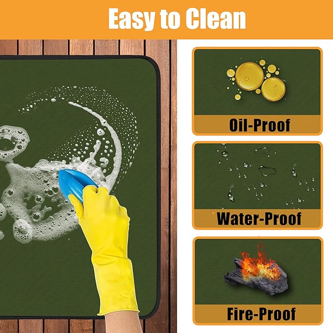 Heat Resistant Mats for Countertop and Grill Table, Fireproof Grill Mats for Outdoor Grill, Portable Charcoal Grill, Gas Grill, Pizza Oven Compatible with Blackstone, Ninja 24x36x0.04in, Green