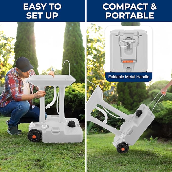 SereneLife Portable Hand Washing Station, 100+ Hand Washes, Hands-Free Foot Pump, Soap Dispenser, and Drain Hose, Ideal for Outdoor Events, Camping, Boating and Worksites