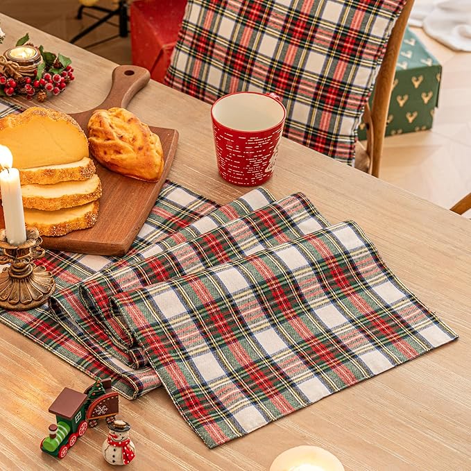 Red White Plaid Christmas Table Runner, Winter Holiday Table Runners 48 inches Long, Xmas Decorations Indoor Outdoor Farmhouse Home Kitchen Dining Party Decor