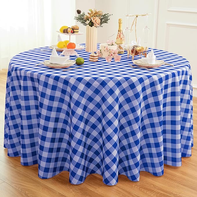 Waterproof Plaid Tablecloth Fabric - Round 120 Inch Classic Gingham Checker Table Cloth for Indoor/Outdoor Use - Buffalo Table Cover for Picnics, BBQs, and Parties