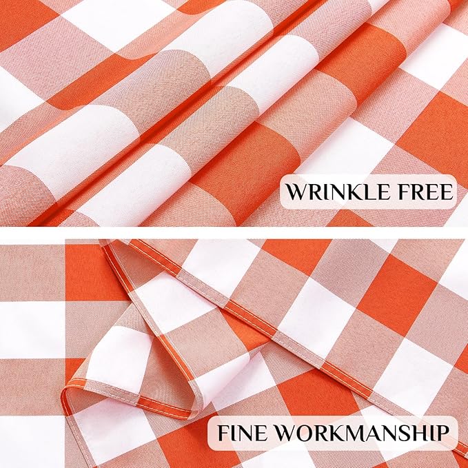 Softalker Gingham Checkered Tablecloth Rectangle - Outdoor Waterproof Buffalo Plaid Table Cloth, Stain Resistant Washable Table Cover for Picnic, Camping, Dining - Orange and White, 54 x 120 Inch