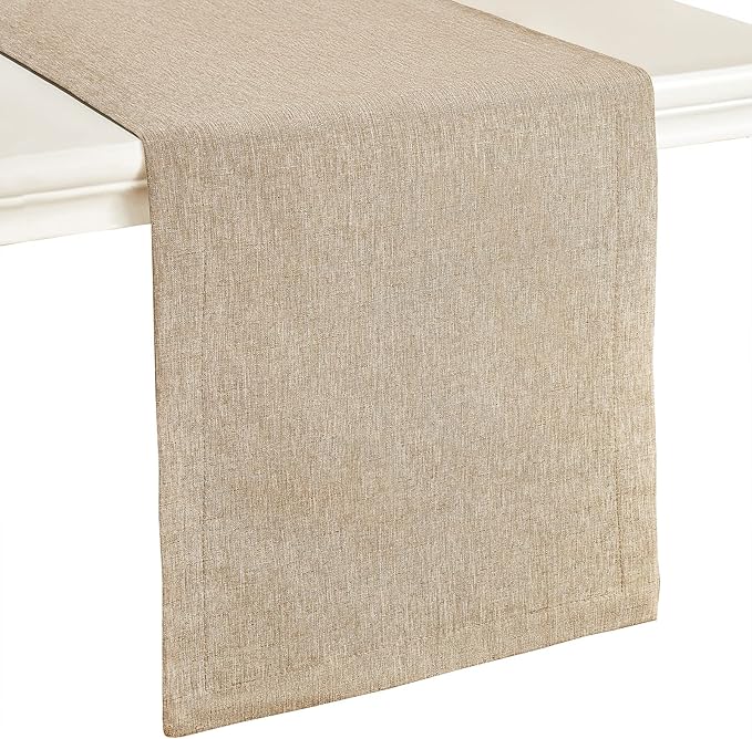 Mebakuk Linen Farmhouse Table Runner Large Burlap Style Soft and Waterproof Decorative Fabric Runner for Outdoor Wedding and Dinner (14 x 60 Inch, Mocha)