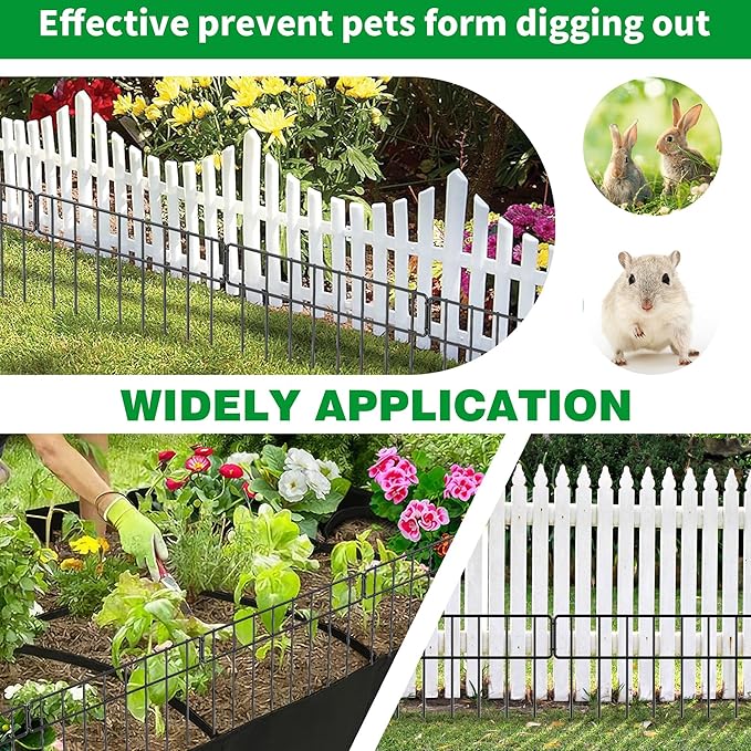 20Ft(L) X 13Inch(H) Animal Barrier Fence - 14 Pack Garden Fence Animal Barrier Garden Border Rustproof Metal No Dig Fence Panels for Dog Rabbit Defense Bottom Blocker for Outdoor Yard Patio