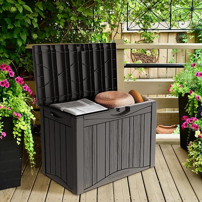 45 Gallon Deck Box, Resin Outdoor Indoor Waterproof Storage Box, Lockable Storage Box With Handle for Patio Furniture - Garden Tools - Swimming Pool Tools UV-Resistant, Grey