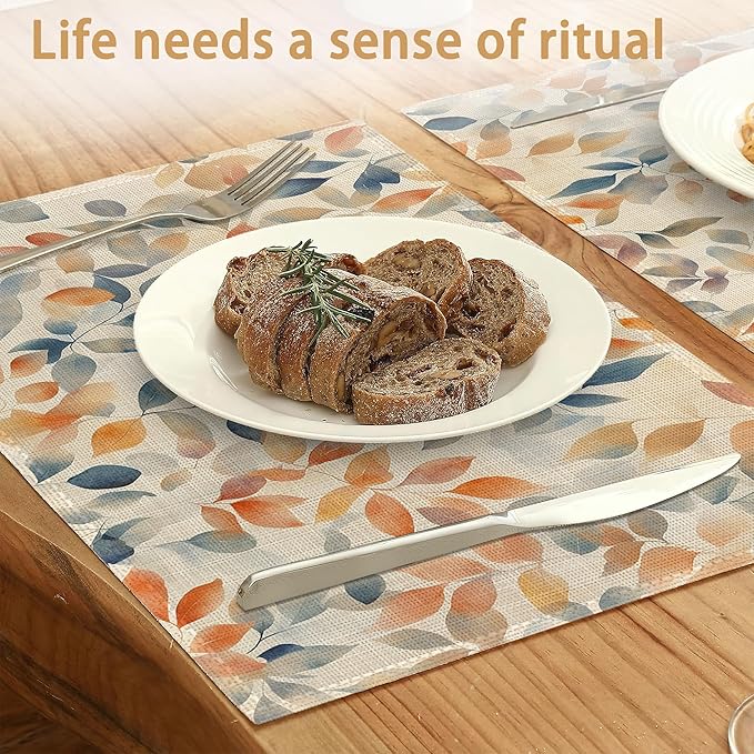 Placemats Set of 6,Autumn Leaves Table Mats,Fall Colorful Washable Linen Table Mats,Non-Slip Heat Resistant Placemats for Party Kitchen Dining Indoor Outdoor 12"x18"