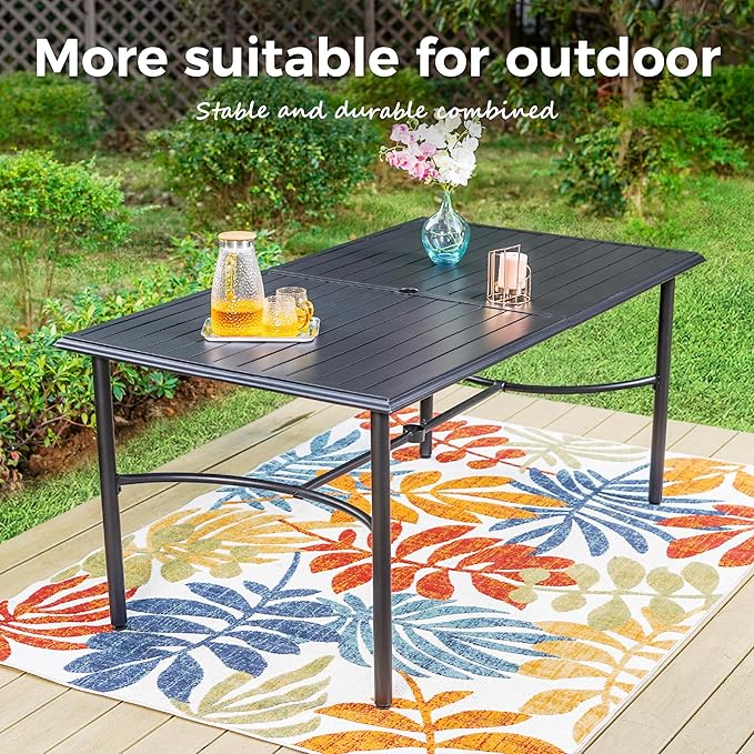Outdoor Patio Dining Table for 6, 67" x 38" Rectangular Metal Patio Dining Table with Umbrella Hole for Garden, Backyard and Porch