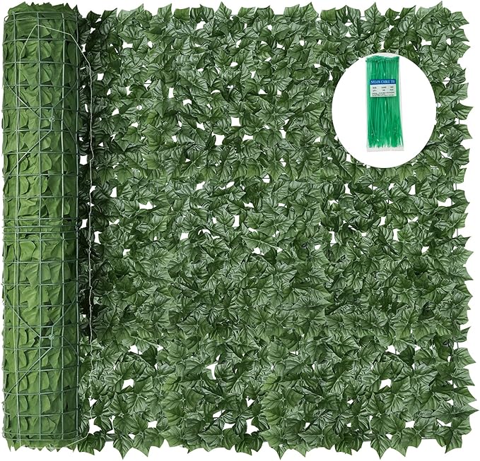 KASZOO Artificial Ivy Privacy Fence Screen, 120x60in, 18 Pack, Green, Modern Style, Plastic & Polyethylene Material, Easy Assembly, Perfect for Balcony, Garden, Backyard Privacy
