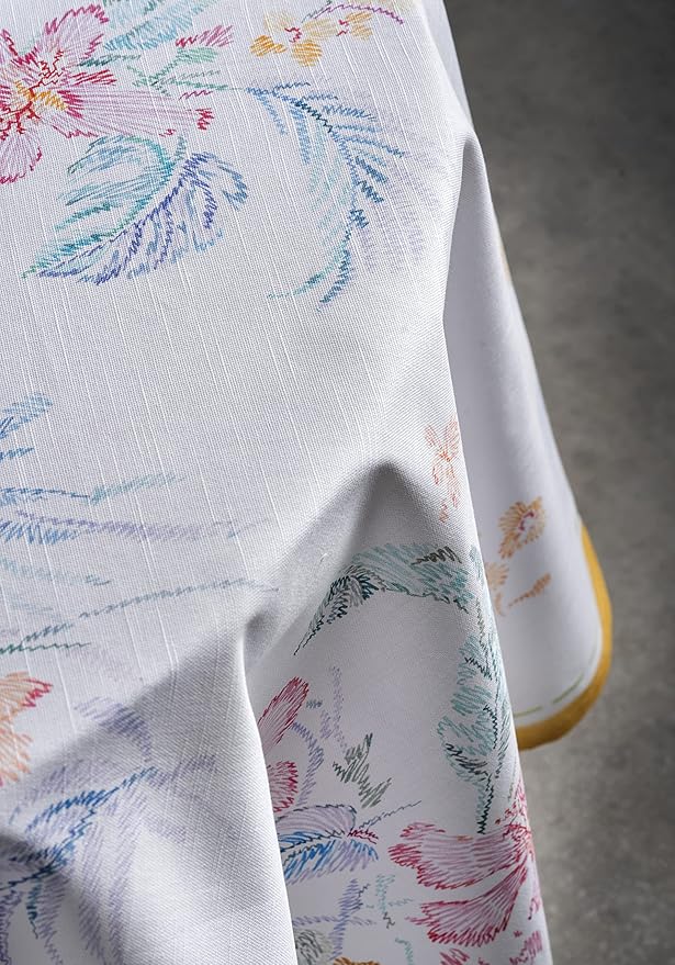 Maison d' Hermine Table Cloth Round Table 100% Cotton 63 Inches Tablecloth Reusable Decorative Everyday Use for Dining Room, Farmhouse, Home, Party, Festive & Wedding Spring Summer - Paradise Island