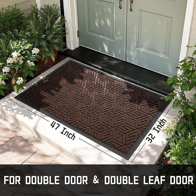 Yimobra Large Door Mat 47x32, All-Weather Waterproof Outdoor Mats for Front Door, Non Slip Rubber Doormat for Patio Proch Outside Entryway Indoor, Brown