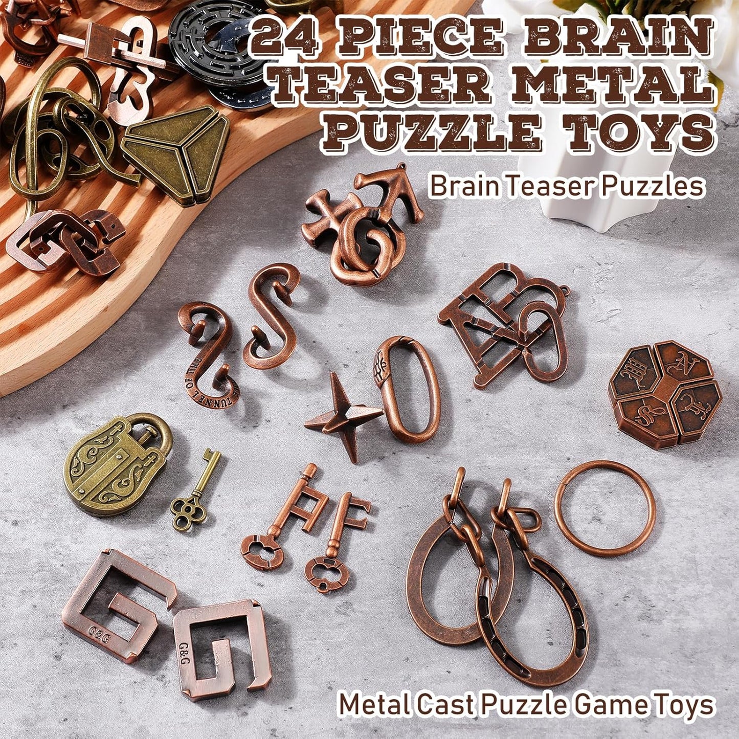 Yilloog 24 Pcs Metal Brain Teaser Puzzles Assortment for Adults Difficult Magic Puzzles Highly Hard Brain Games Iq Logic Test Disentanglement Game for Classroom Mind Challenge(Classic)