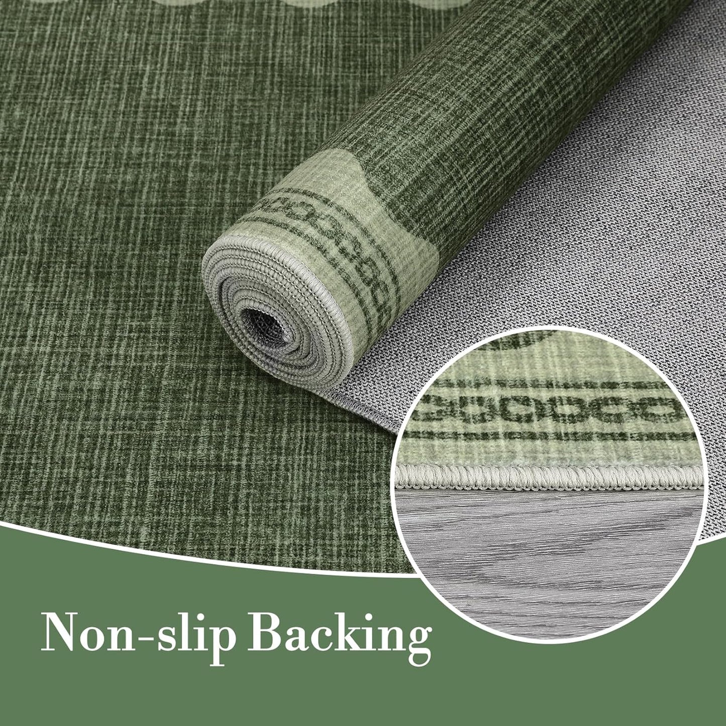 Scalloped Rug 2x6 Runners for Hallways, Solid Green Runner Rugs Non Slip Scalloped Bath Runner, Washable Rug for Bedroom Girls, Mat for Kitchen Floor Soft Dorm Nursery Carpet for Bedside