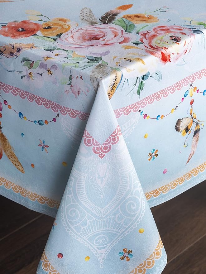 Maison d' Hermine Table Cloth Rectangle Table 100% Cotton 60 x 120 Inches Tablecloth Reusable Decorative Everyday Use for Dining Room, Farmhouse, Home, Party, Festive & Wedding Spring Summer - Ibiza